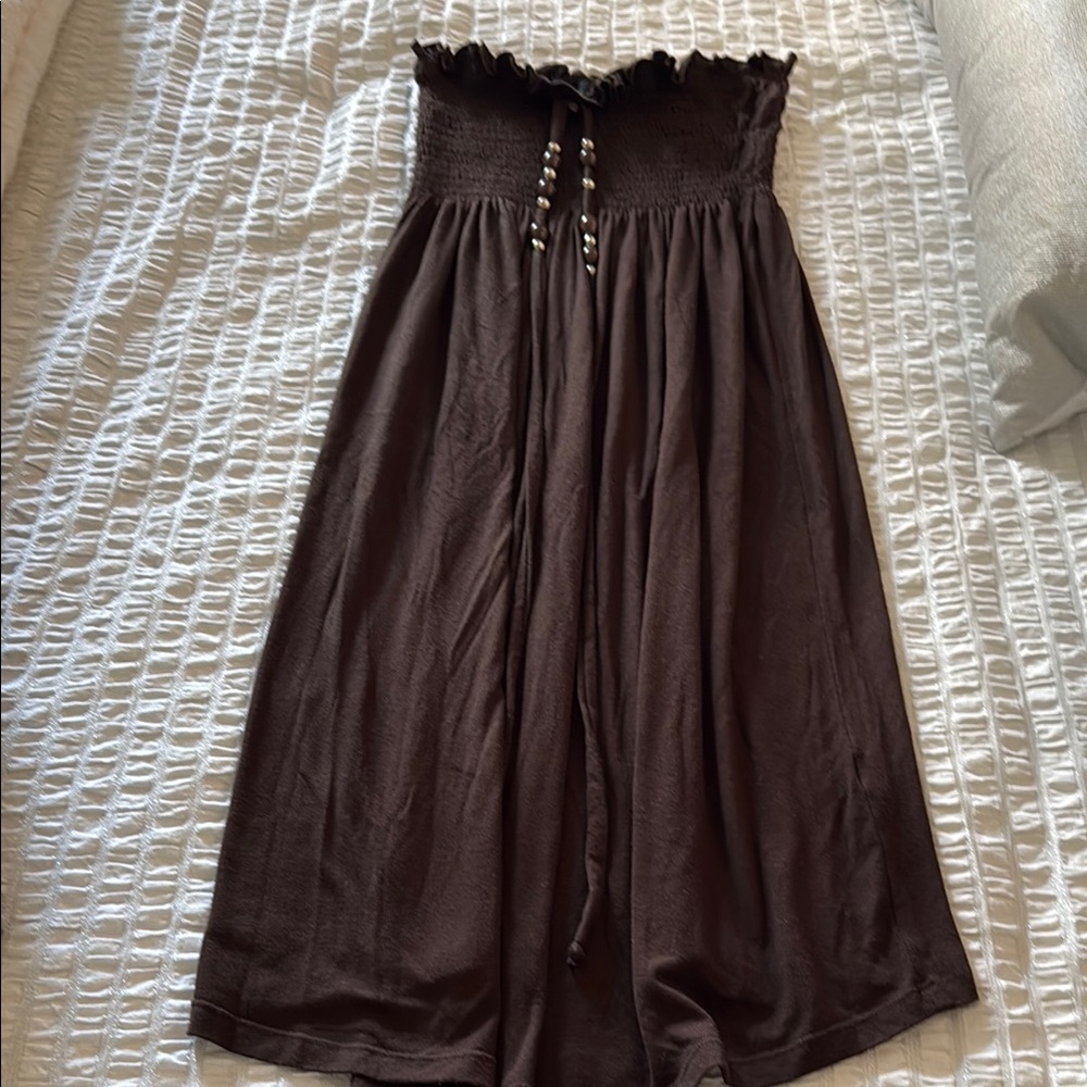 Elegant Brown Strapless Dress